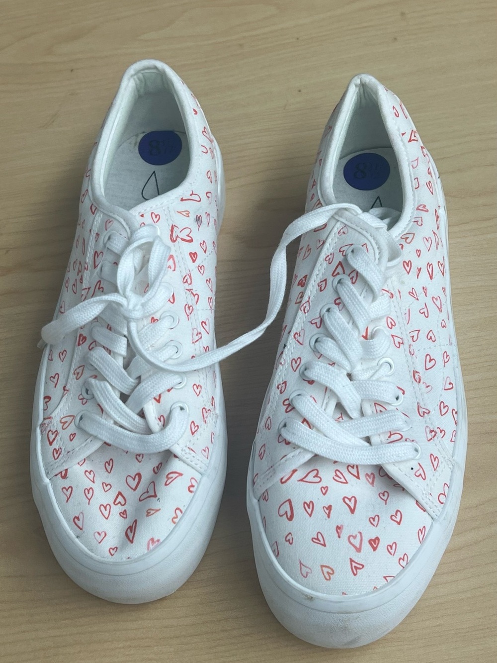 Joie White Canvas Sneakers with Pink Heart Doodle